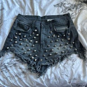 UNIF studded high waisted denim shorts